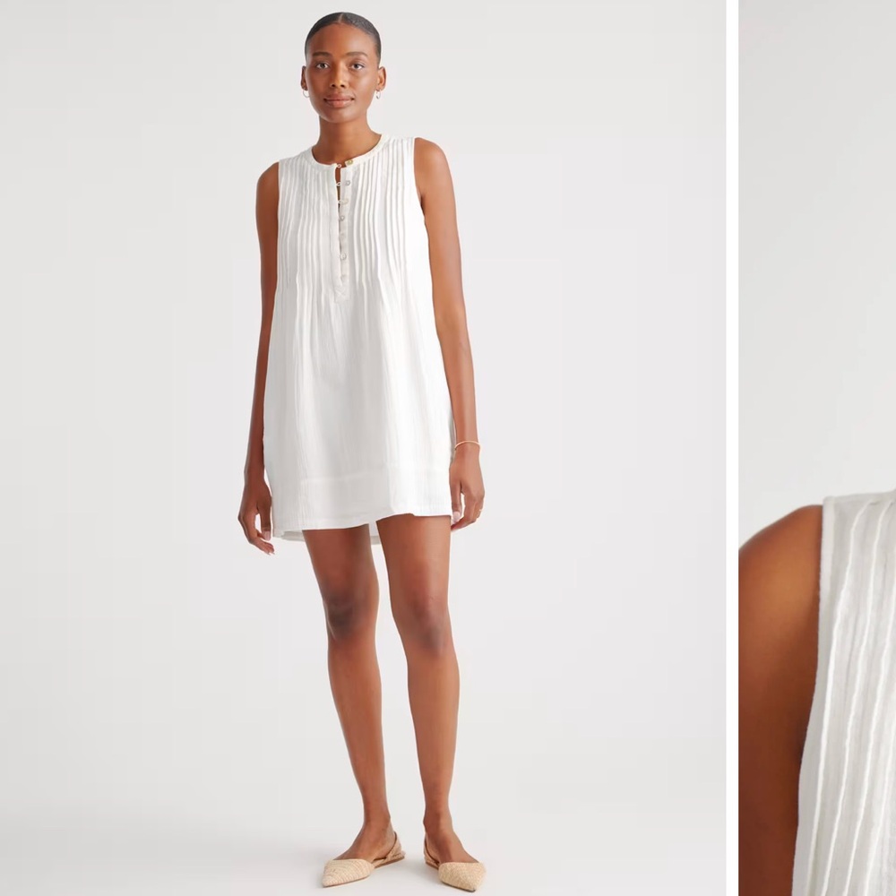Quince 100% Organic Cotton Gauze Sleeveless Swing Dress Sz M White NEW